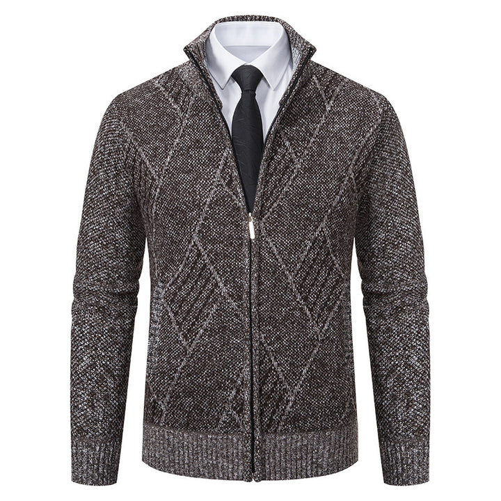 Men's knit jacket with high collar and elegant cable pattern Lune London