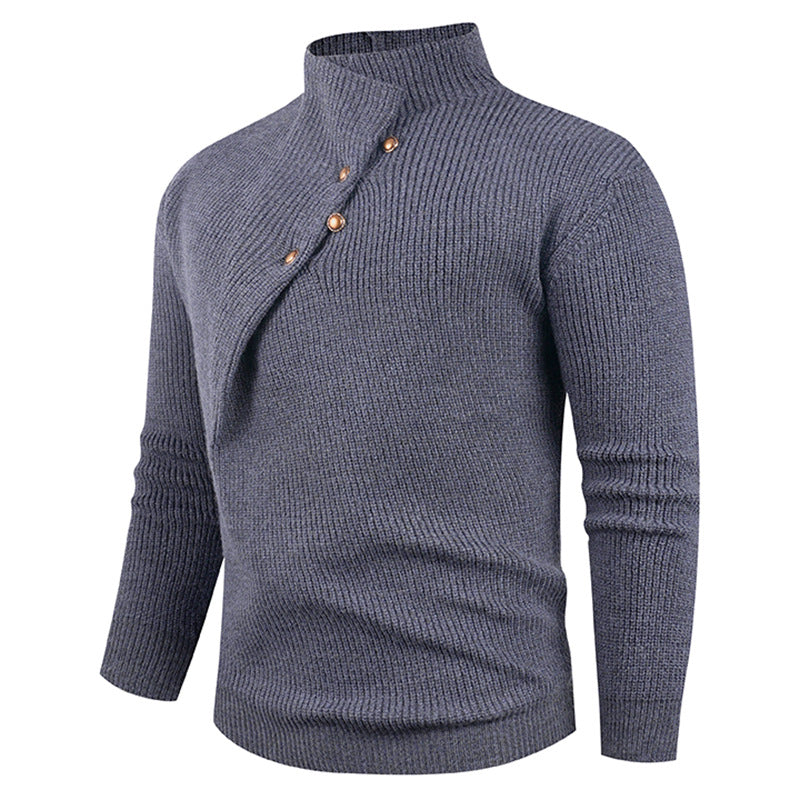 Knitted sweater for men with a modern high collar and decorative buttons Lune London