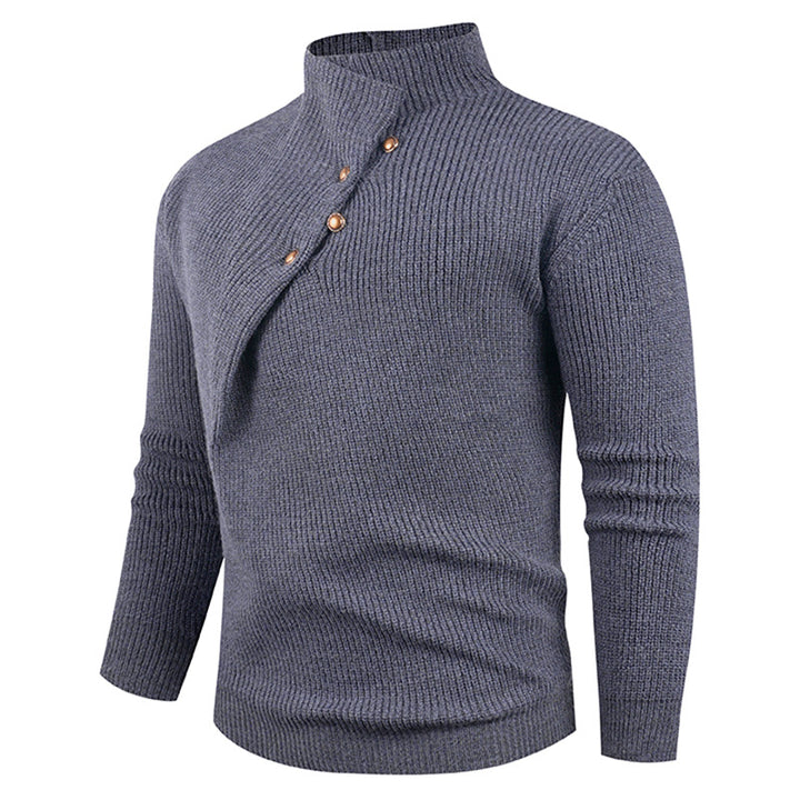 Knitted sweater for men with a modern high collar and decorative buttons Lune London