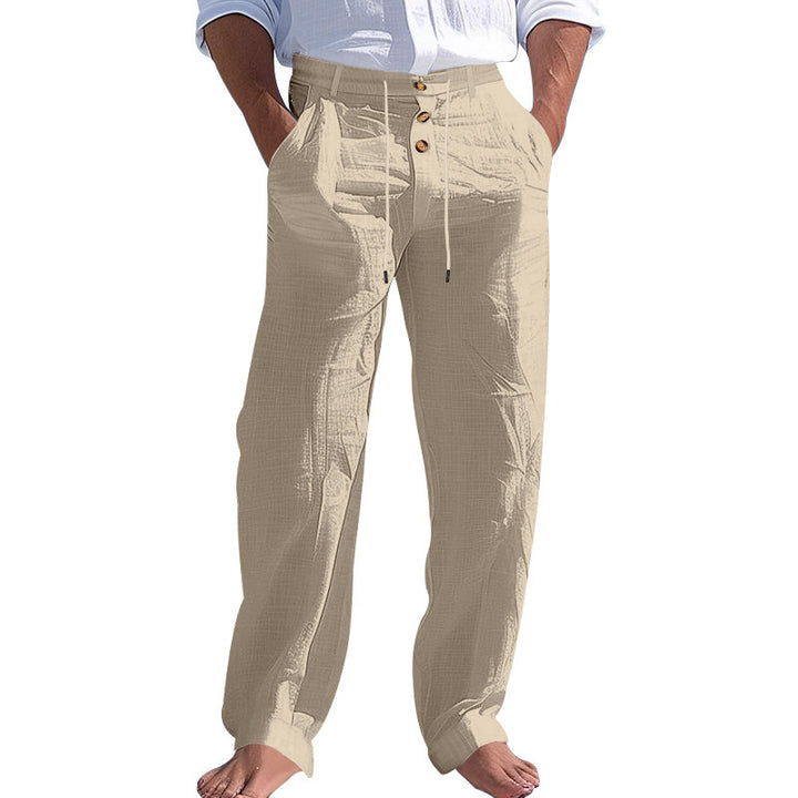 Comfortable beach pants for men with elastic waistband and button closure Lune London