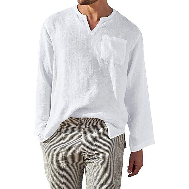 Men's long sleeve linen shirt with Henley collar and chest pocket Lune London