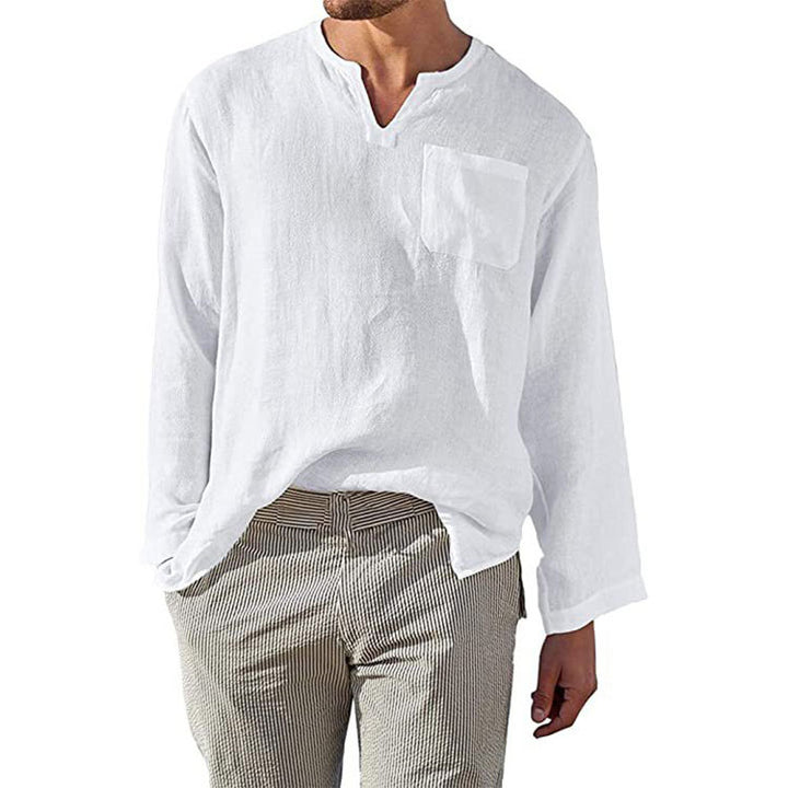 Men's long sleeve linen shirt with Henley collar and chest pocket Lune London