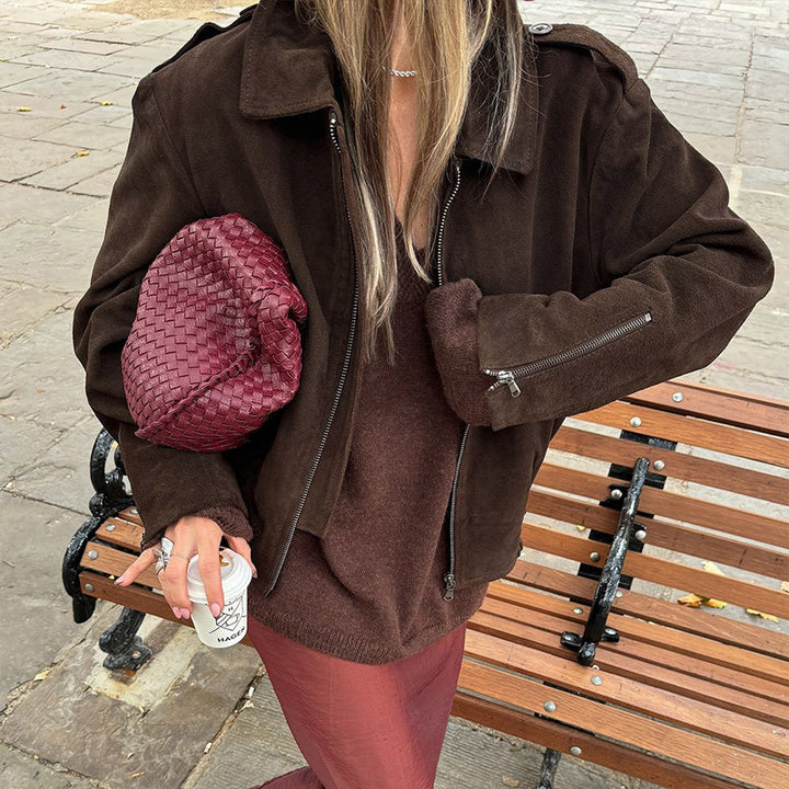 Short casual jacket for women in soft material with practical zippers Lune London