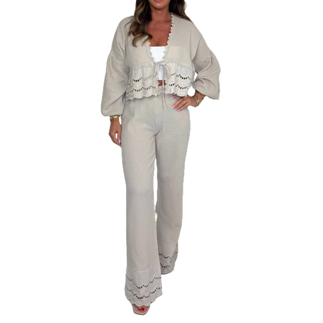 Lune London two-piece casual set for women with lace embellishments