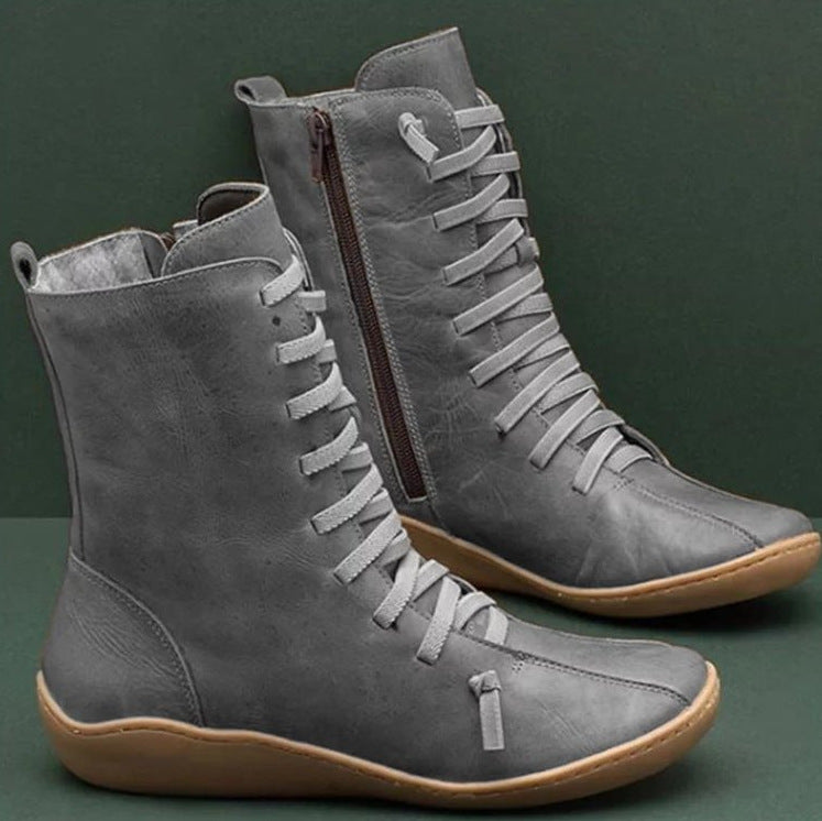 High shaft leather boots for women with breathable laces Lune London