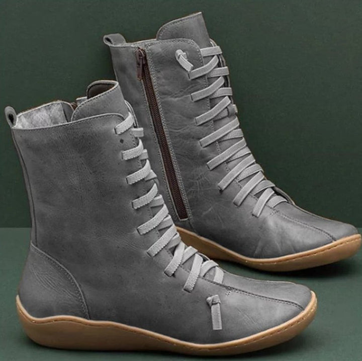 High shaft leather boots for women with breathable laces Lune London