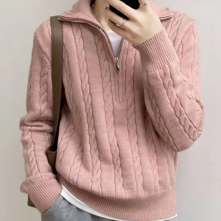 Cozy knitted sweater for women with high collar and zip Lune London