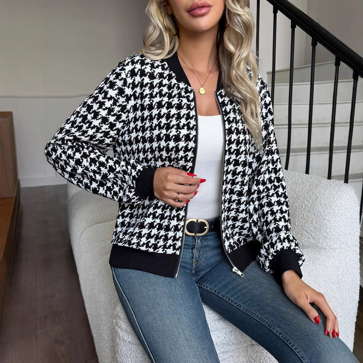 Lune London classic houndstooth pattern women's fashionable bomber jacket
