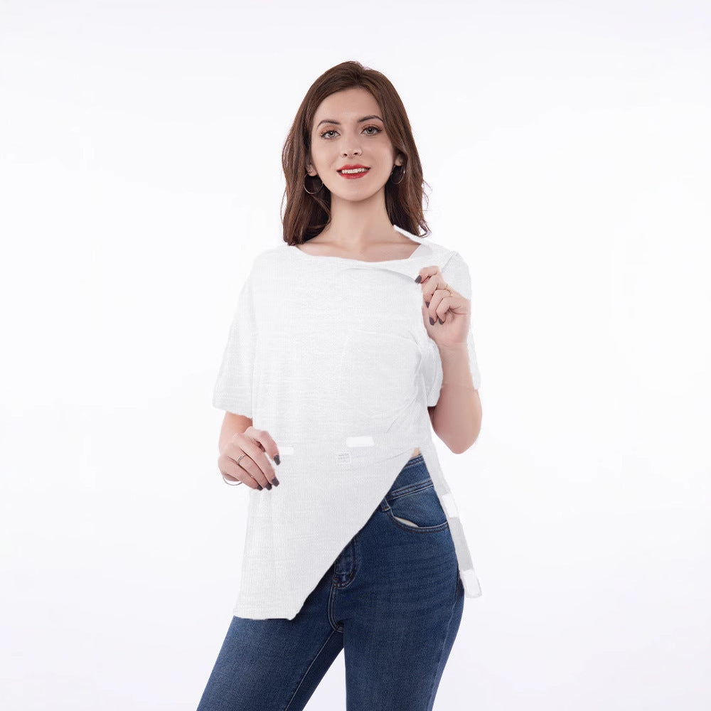 Trendy short sleeve t-shirt for women with innovative cut and playful details Lune London