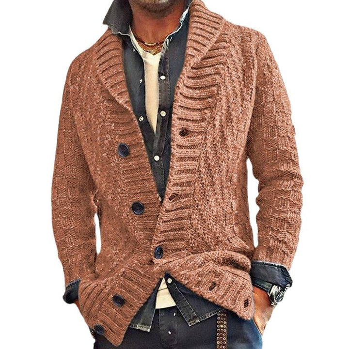 Men's knitted jacket with a modern cable pattern and Lune London button details