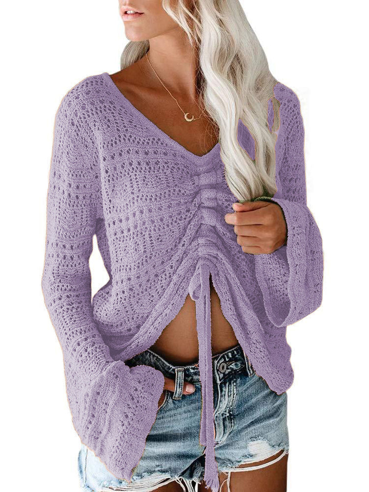 Women's trendy V-neck sweater with gathers Lune London