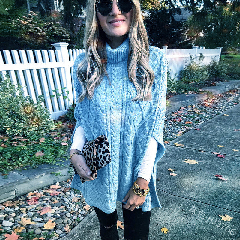 Knitted poncho for women with high collar Lune London