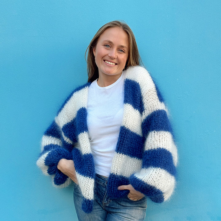 Chunky knit jacket for women with a trendy striped pattern and wide sleeves Lune London