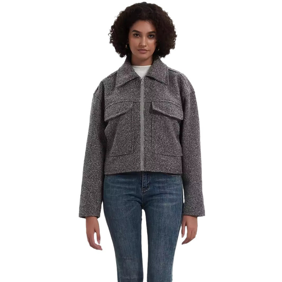 Cropped utility jacket for women with double chest pockets Lune London