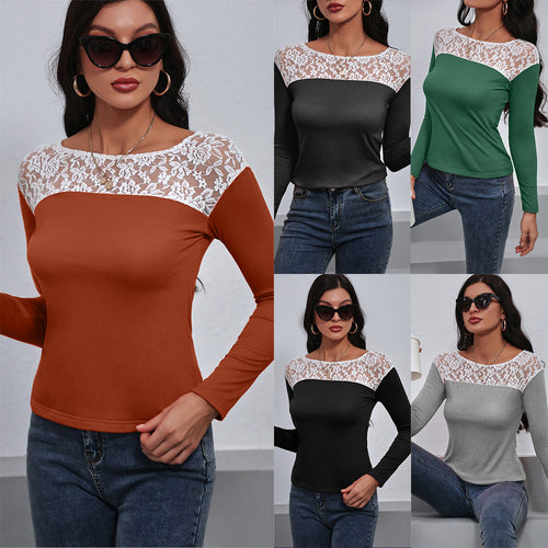 Elegant long-sleeve women's t-shirt with lace floral details Lune London