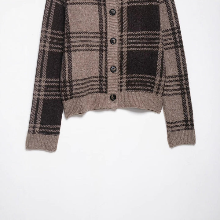 Plaid Knit Jacket for Women with Button Details Lune London