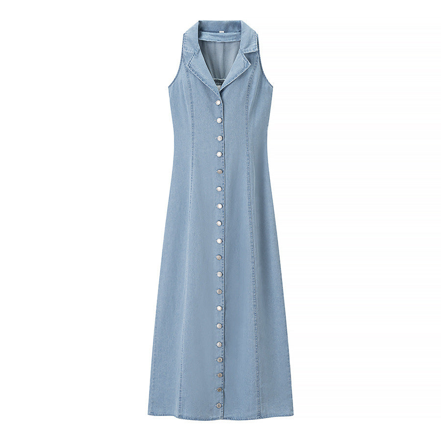 Maxi dress for women with elegant shirt collar and full button placket Lune London