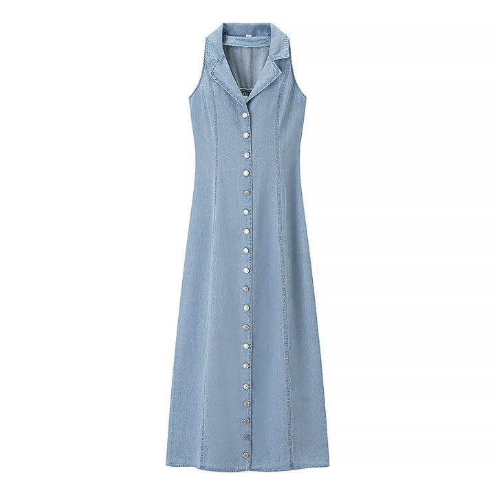 Maxi dress for women with elegant shirt collar and full button placket Lune London