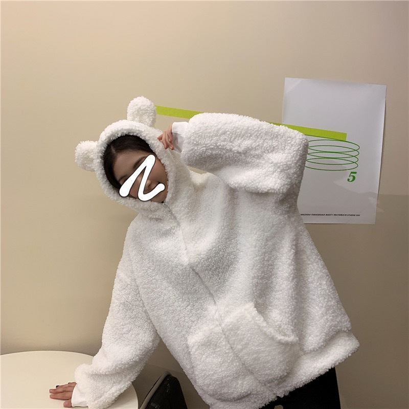 Women's cozy fleece jacket with ears and practical side pockets Lune London