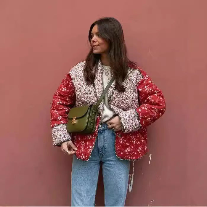 Quilted blazer jacket for women with floral pattern Lune London