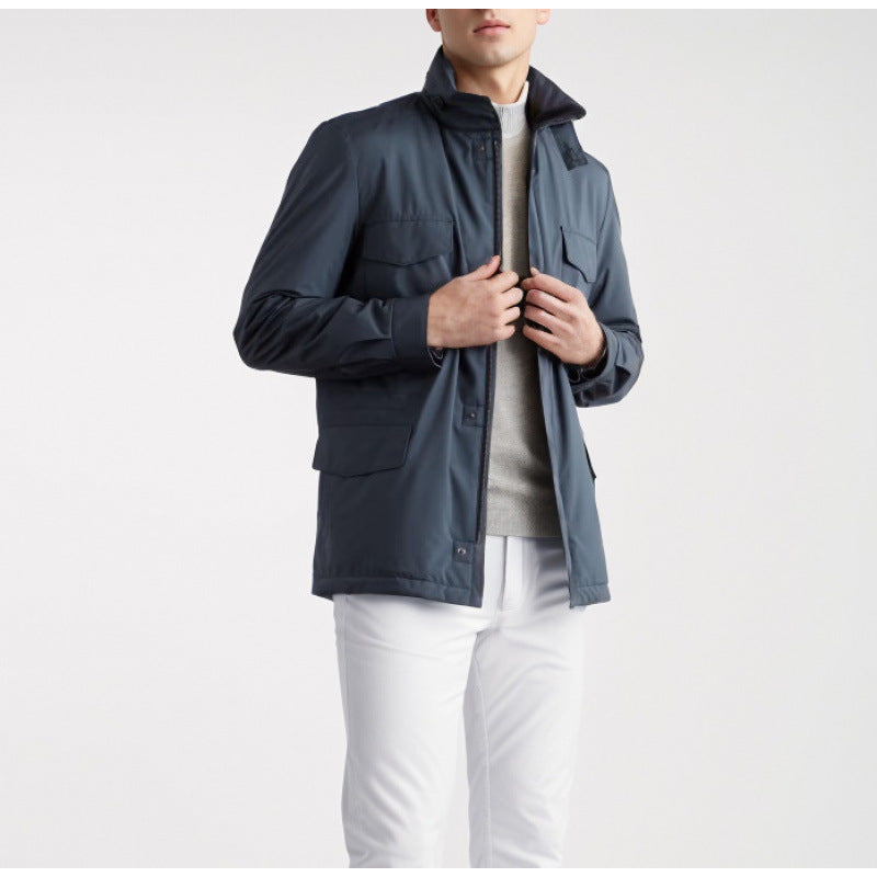 Fashionable men's trekking jacket made of water-repellent material with practical pockets Lune London