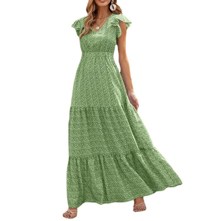 Maxi dress for women with ruffle and V-neck Lune London