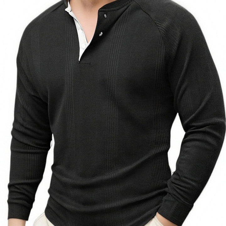 Men's Long Sleeve Henley Shirt with Structured Surface Lune London