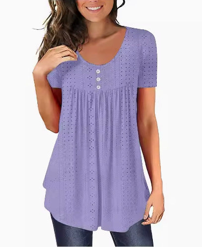 Woman Short Sleeve Button-Up Blouse Lune London