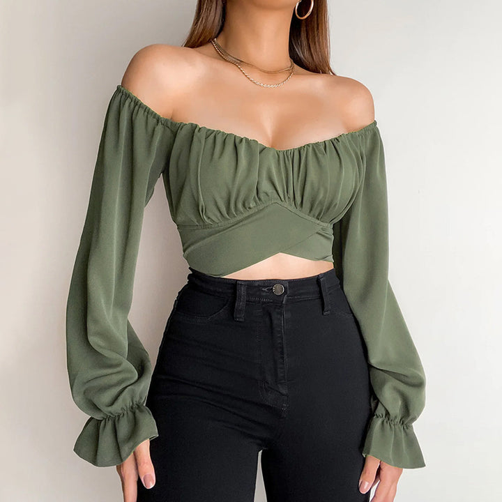 Lune London off-shoulder blouse women with gathers and long sleeves