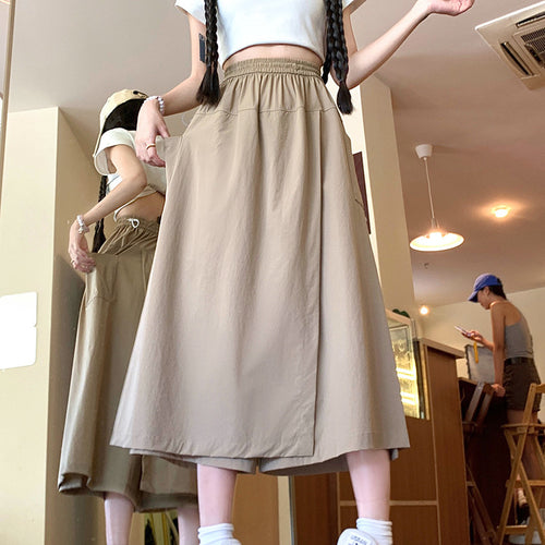 Women's Wide Cut Summer Skirt with High Waist and Practical Pockets Chic & Stil