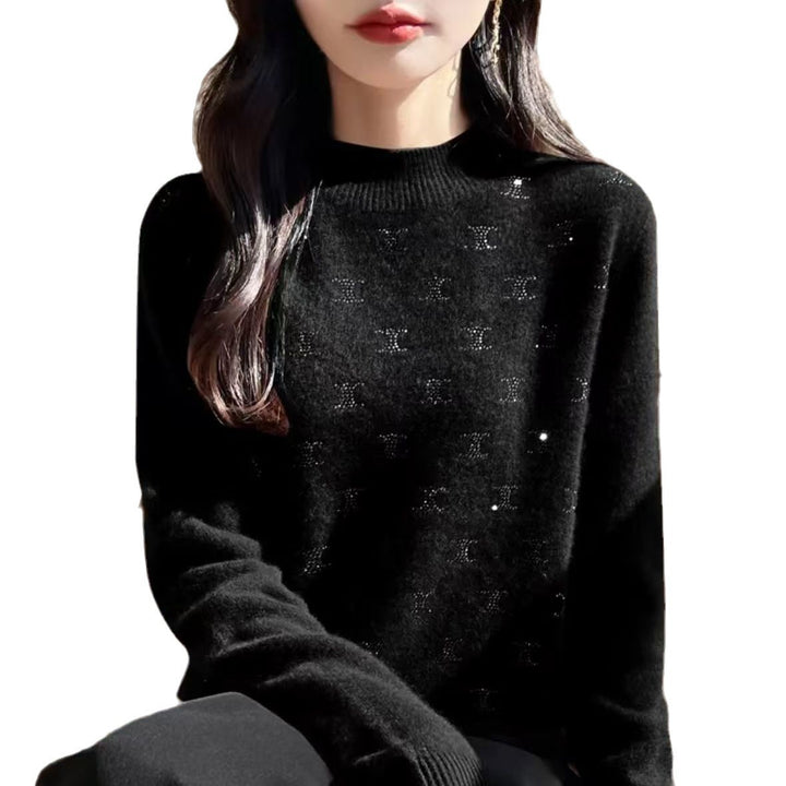 Sweater en tricot de luxe pour femmes avec un design en fine paillettes et encolure ronde Chic & Stil