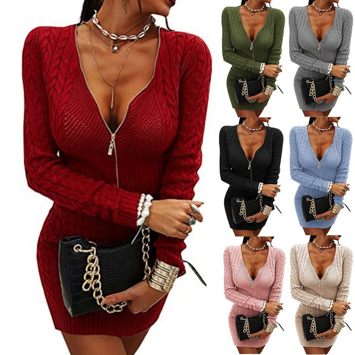 Knitted dress for women with zipper and long sleeves Lune London