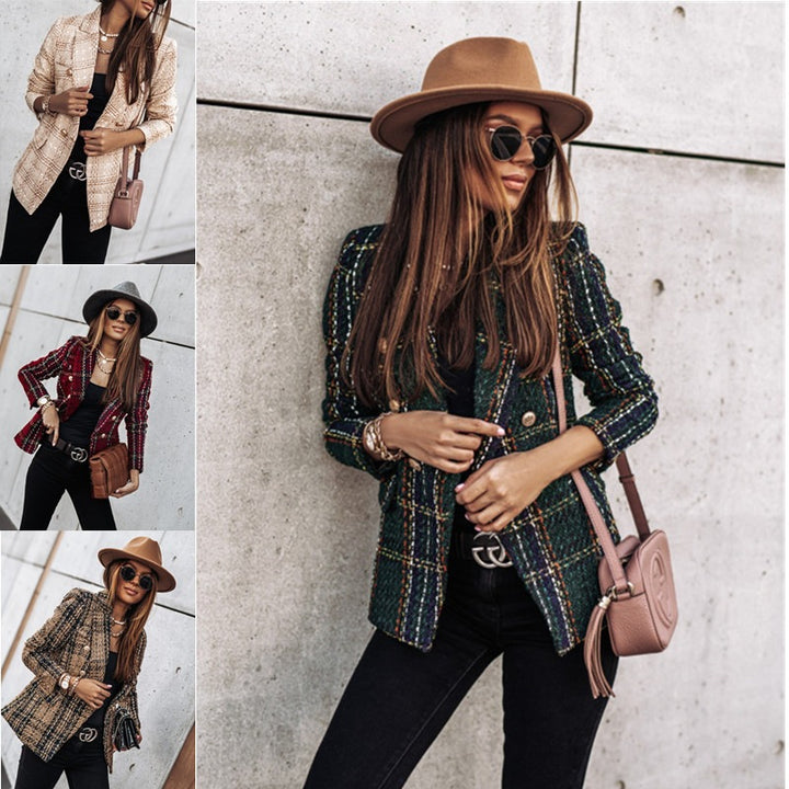 Tweed patterned jacket for women with double-breasted buttons and textured fabric Lune London