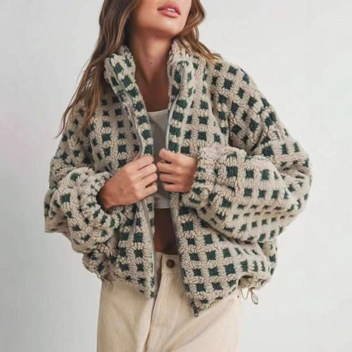 Ladies Plush Patterned Coat with High Collar and Soft Lining Lune London