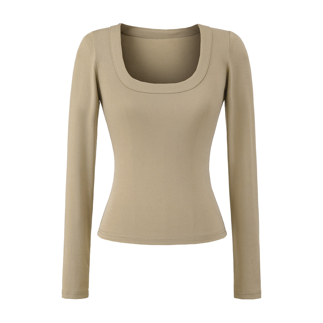 Women’s long sleeve top with deep round neckline Lune London