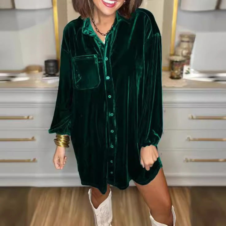 Ladies Velour Shirt Dress Lune London