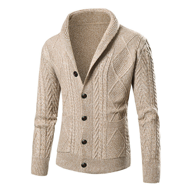 Men's knit jacket with modern cable pattern and applied pockets Lune London
