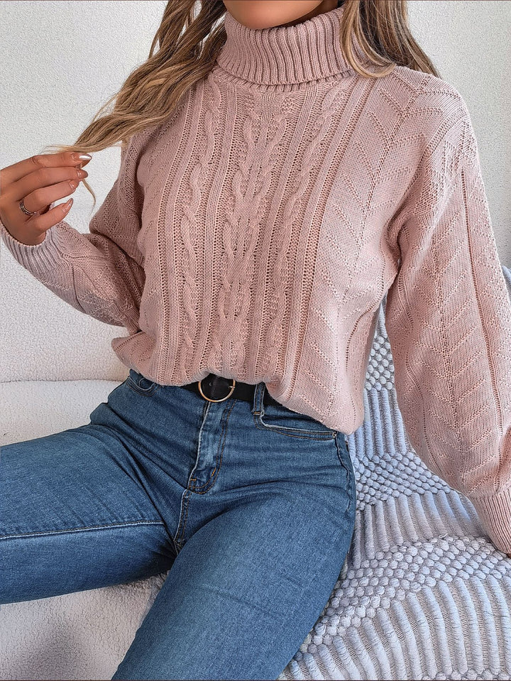Ladies Comfortable Knitted Sweater with High Neck and Twisted Pattern Lune London