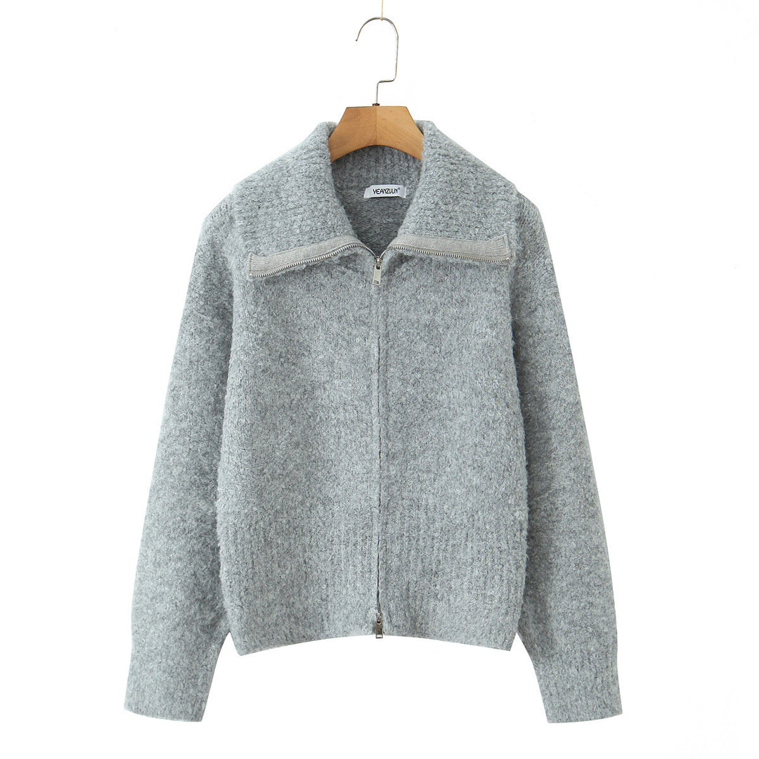 Elegant short jacket for women with soft high collar and zipper Lune London