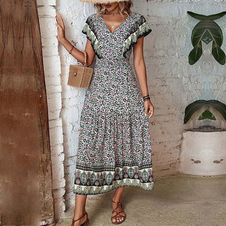 Chic Vintage Style Floral Ruffle Maxi Dress for Women