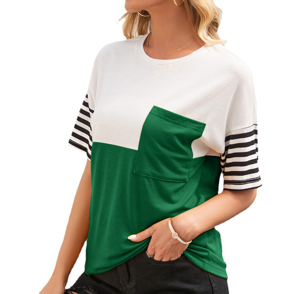 Fashion t-shirt for women with striped sleeves and applied pocket Lune London