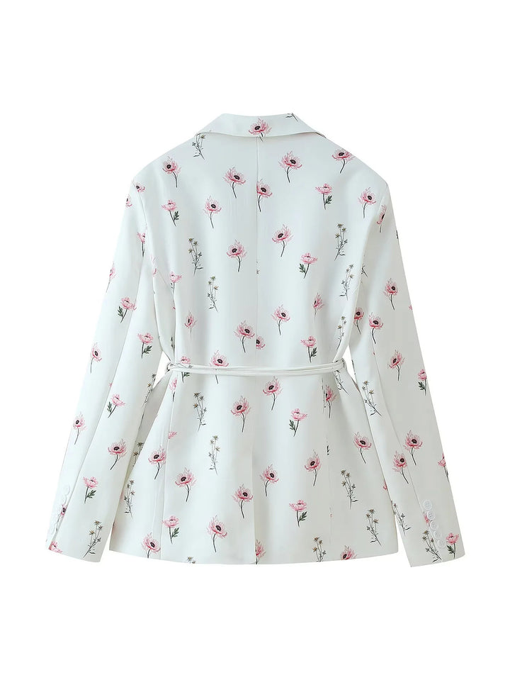 Fitted blazer for women with floral pattern and tie belt Lune London