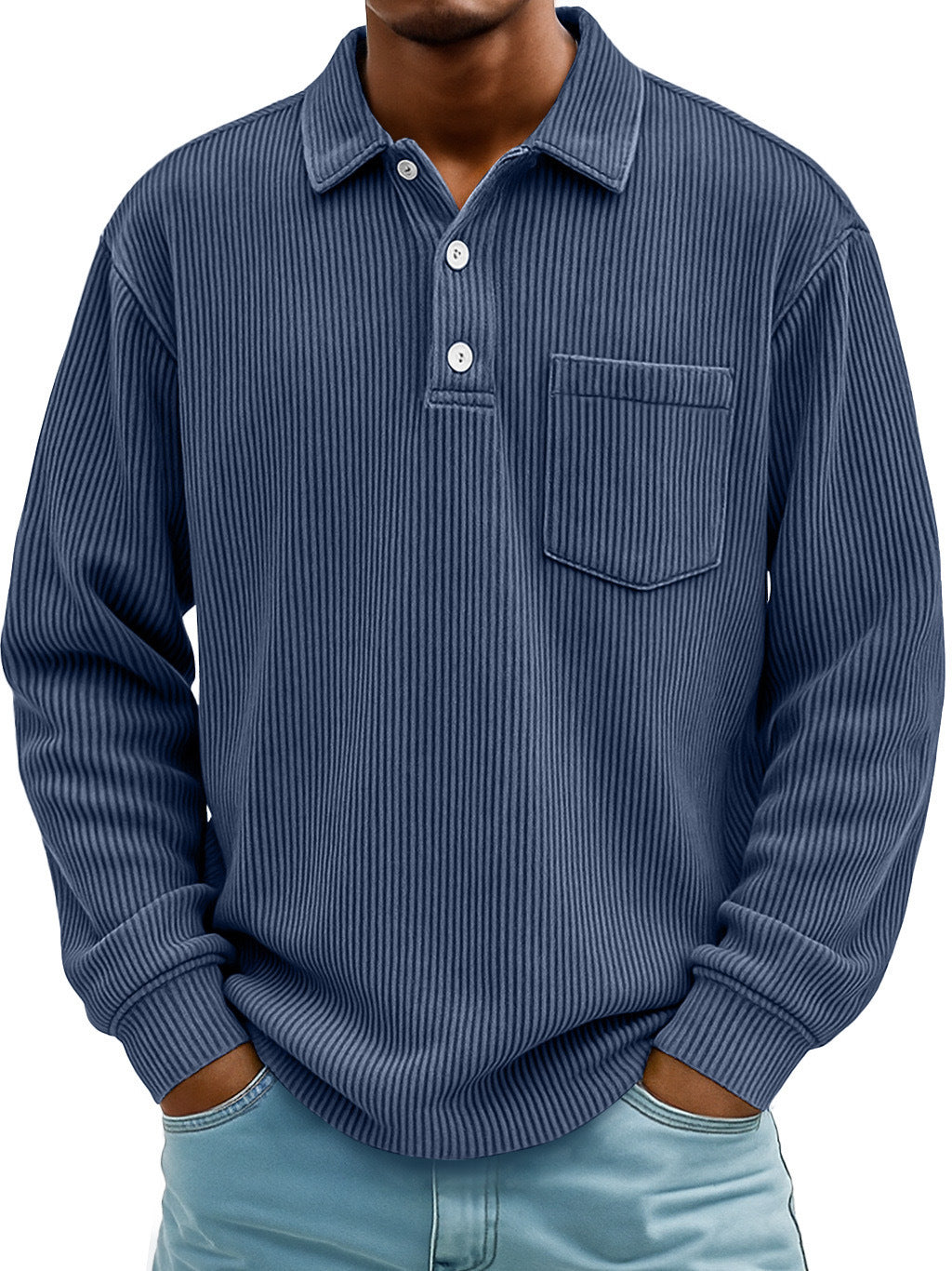 Men's Long Sleeve Casual Polo in Textured Fabric Lune London