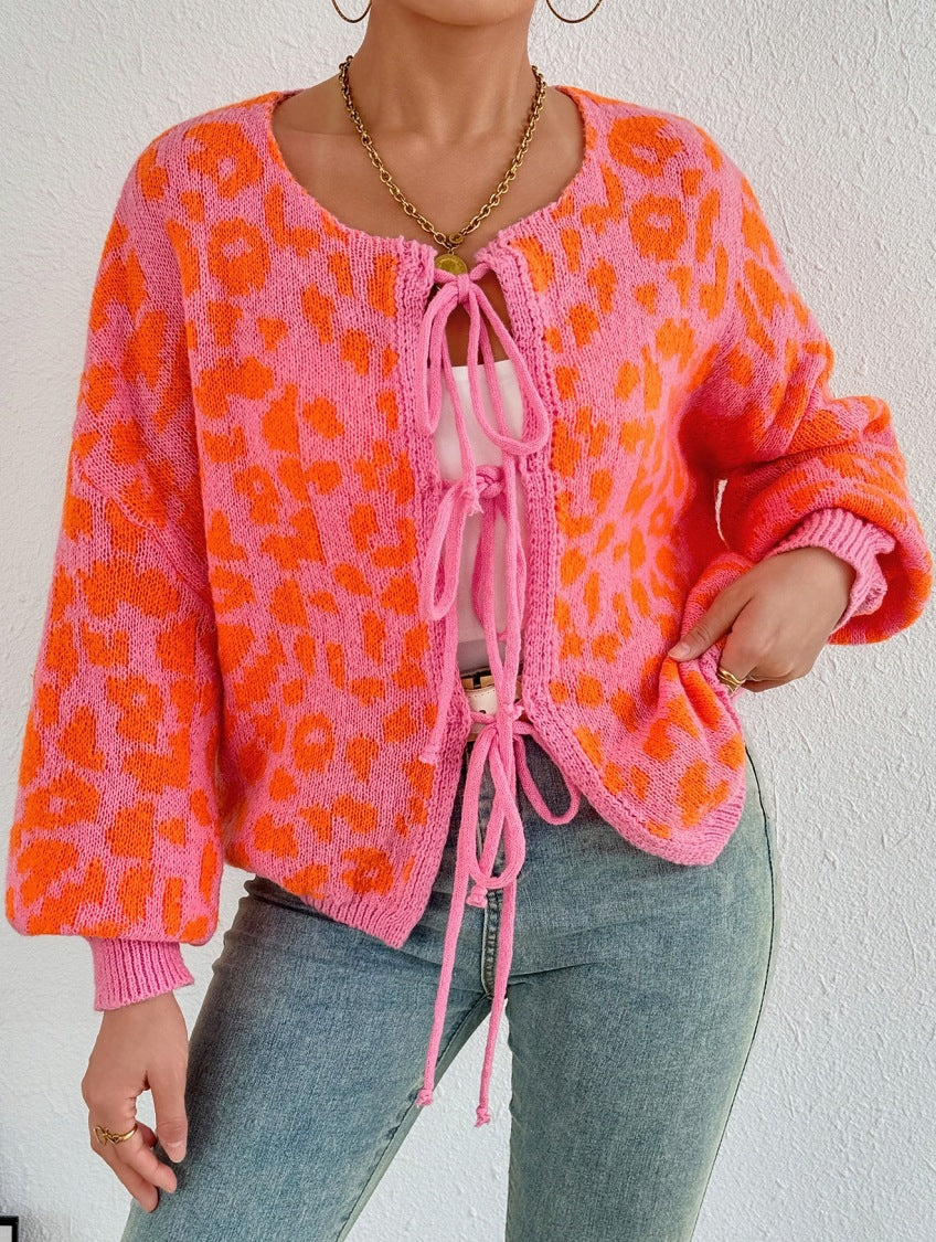 Ladies Cardigan with Unique Leopard Pattern and Adjustable Drawstring Lune London
