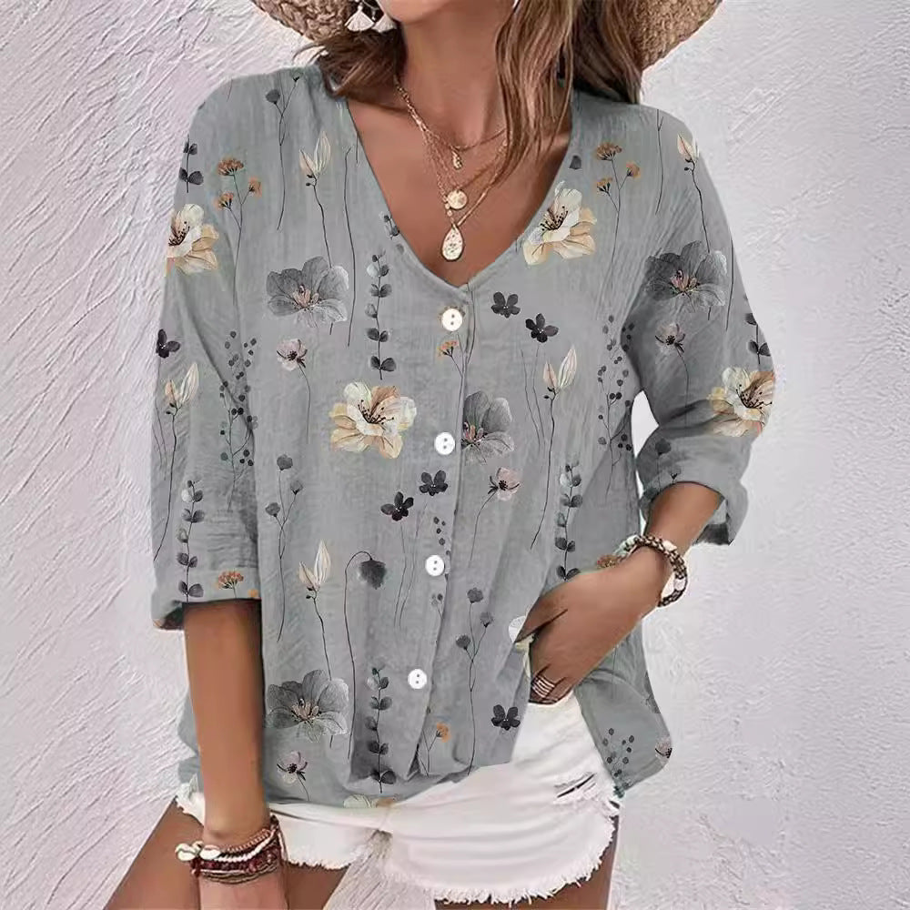 Women's blouse with floral design and button front Lune London