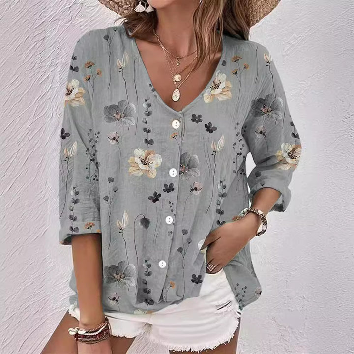 Women's blouse with floral design and button front Lune London