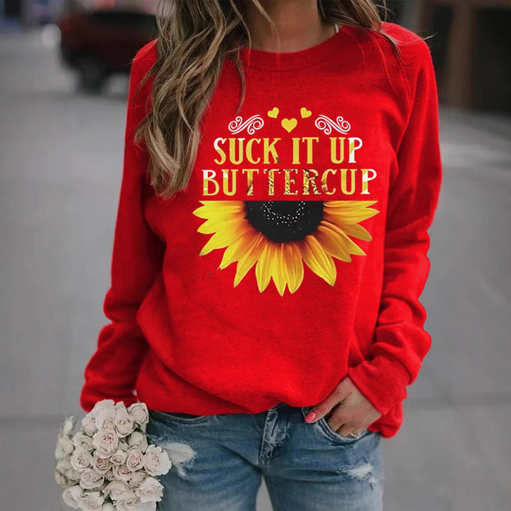 Sweat-shirt pour femmes avec impression créative de tournesol et citation motivante Chic & Stil