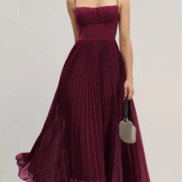 Women's Pleated Maxi Dress with Bustier Top and Flared Skirt Lune London