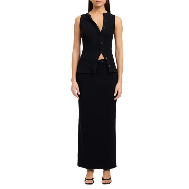 Maxi dress for women with blouse adorned with buttons Lune London