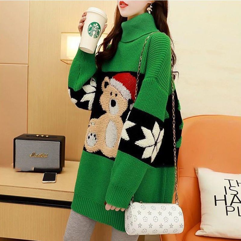 Ladies Cozy Turtleneck Sweater with Festive Bear Pattern Lune London